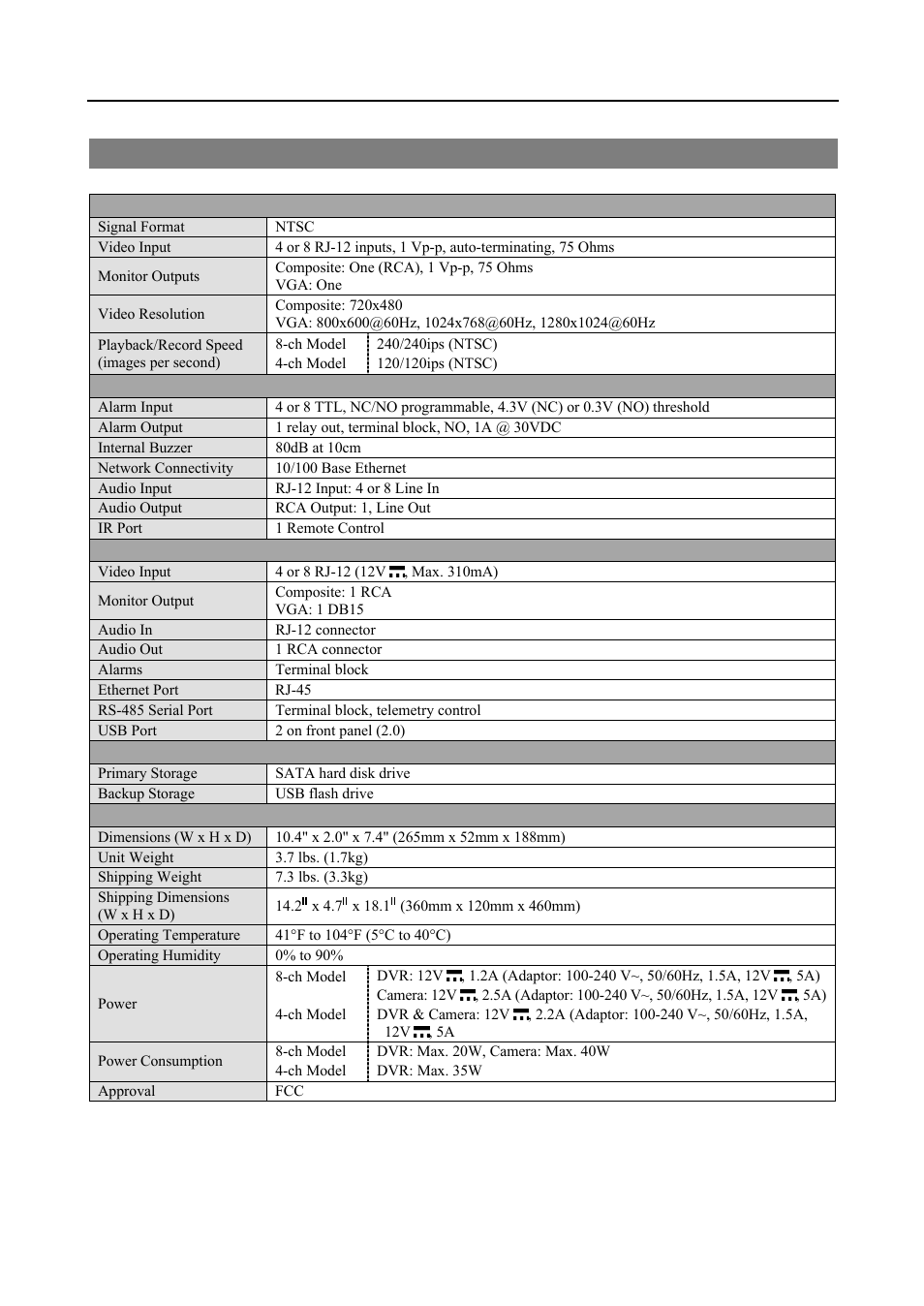 Specifications | Revo R4-8DVR4 User Manual | Page 53 / 56