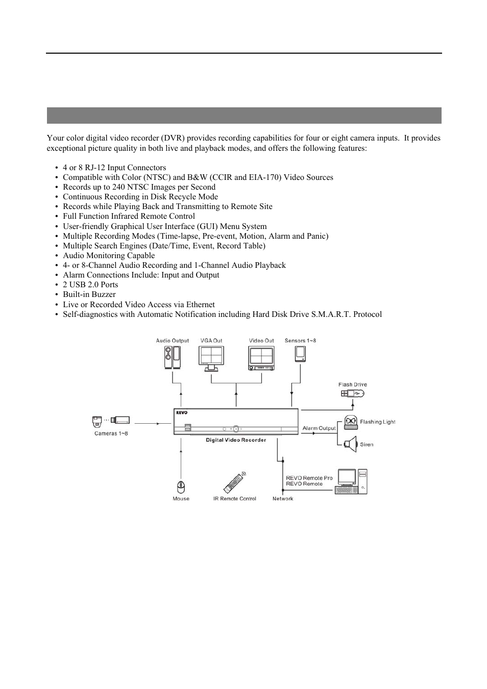 Chapter 1 — introduction, Features | Revo R4-8DVR4 User Manual | Page 7 / 56