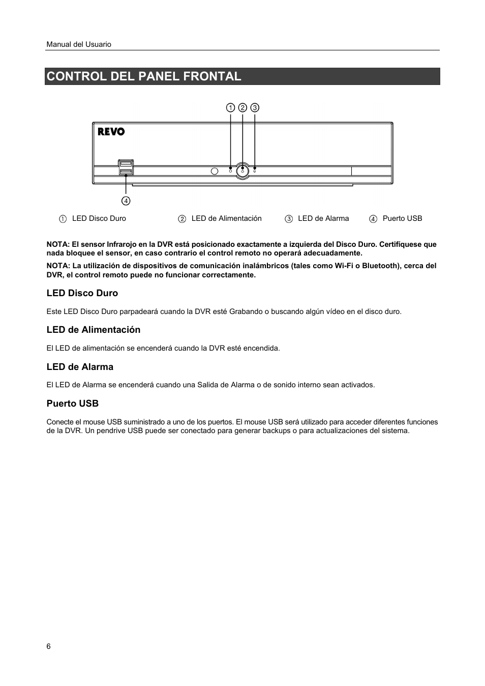 Control del panel frontal | Revo R4-8DVR4 User Manual | Page 12 / 54