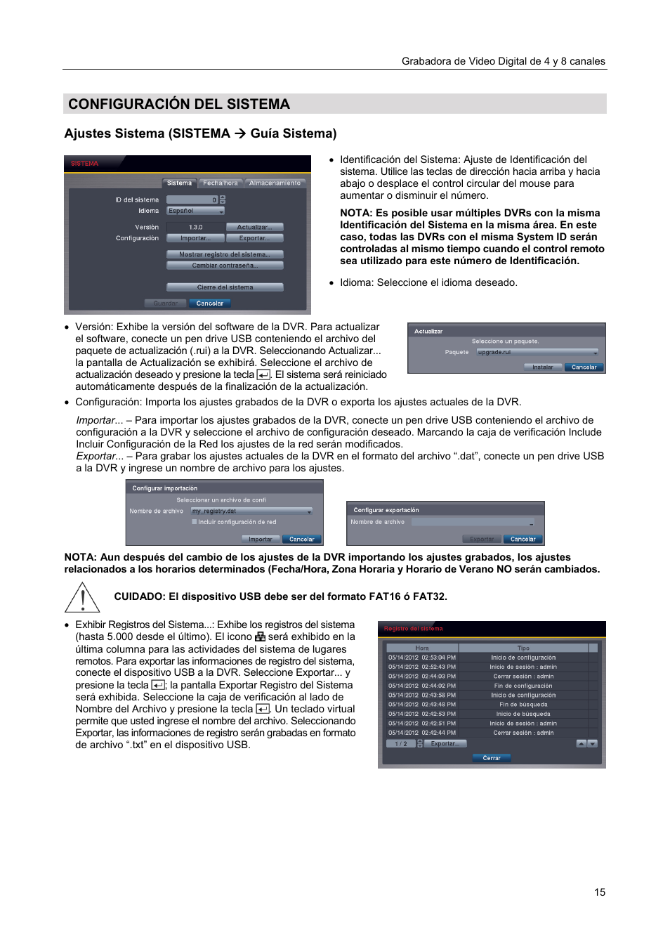 Configuración del sistema, Ajustes sistema (sistema  guía sistema) | Revo R4-8DVR4 User Manual | Page 21 / 54