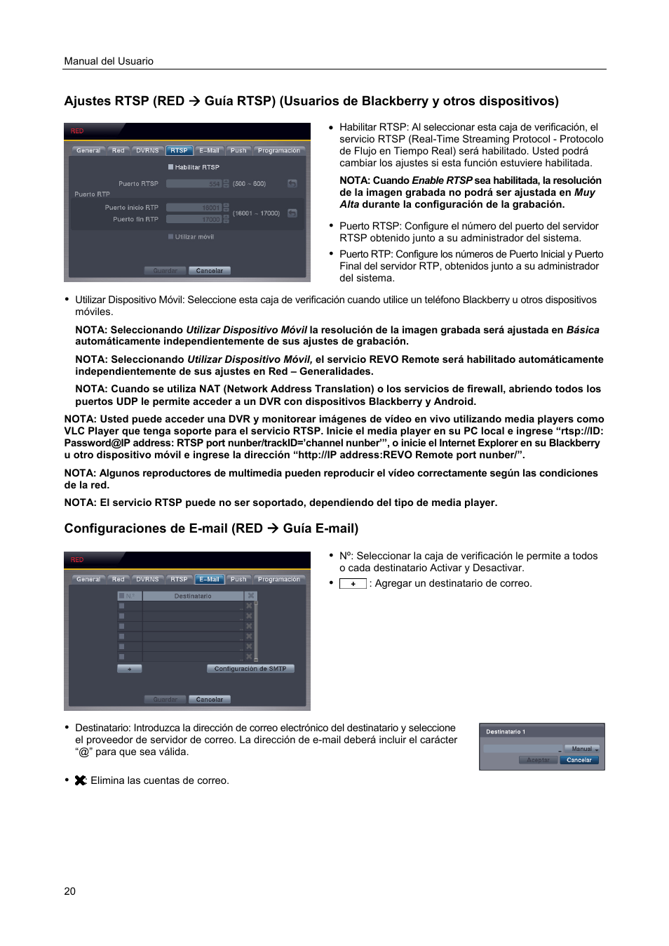 Configuraciones de e-mail (red  guía e-mail) | Revo R4-8DVR4 User Manual | Page 26 / 54