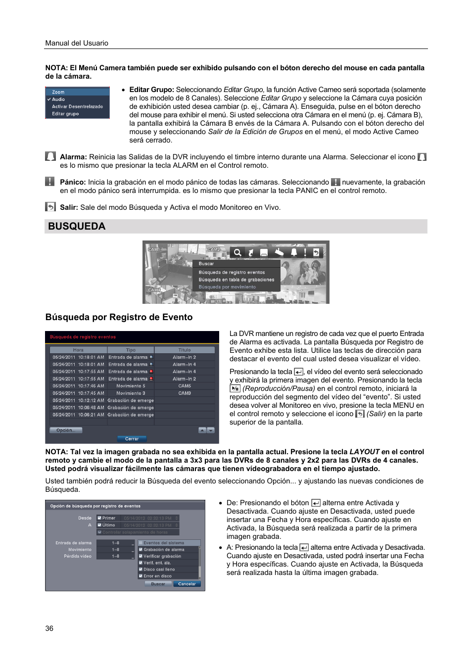 Busqueda, Búsqueda por registro de evento | Revo R4-8DVR4 User Manual | Page 42 / 54