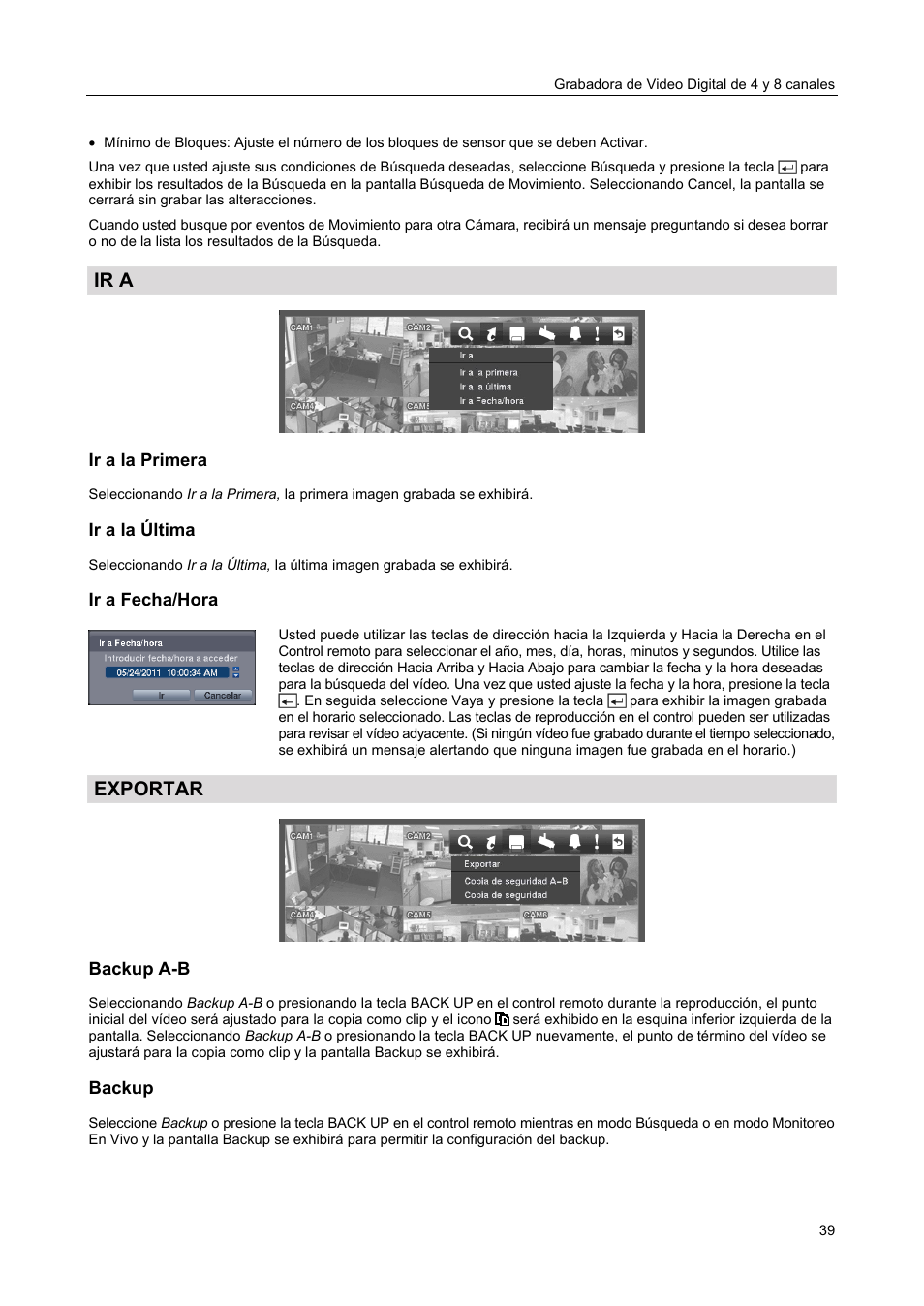 Ir a, Exportar | Revo R4-8DVR4 User Manual | Page 45 / 54