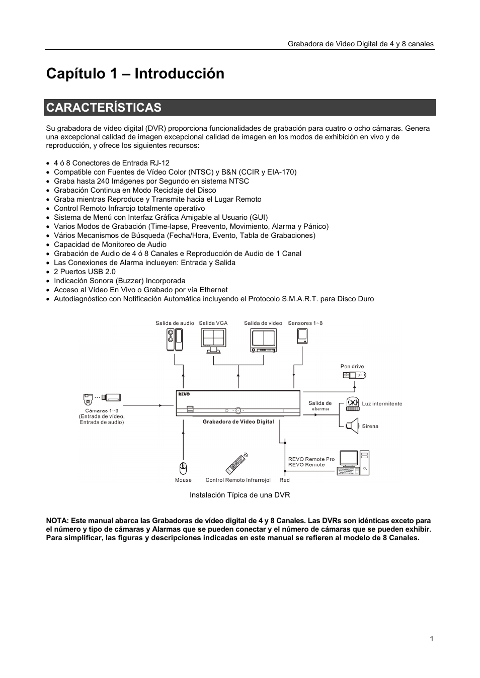 Capítulo 1 – introducción, Características | Revo R4-8DVR4 User Manual | Page 7 / 54