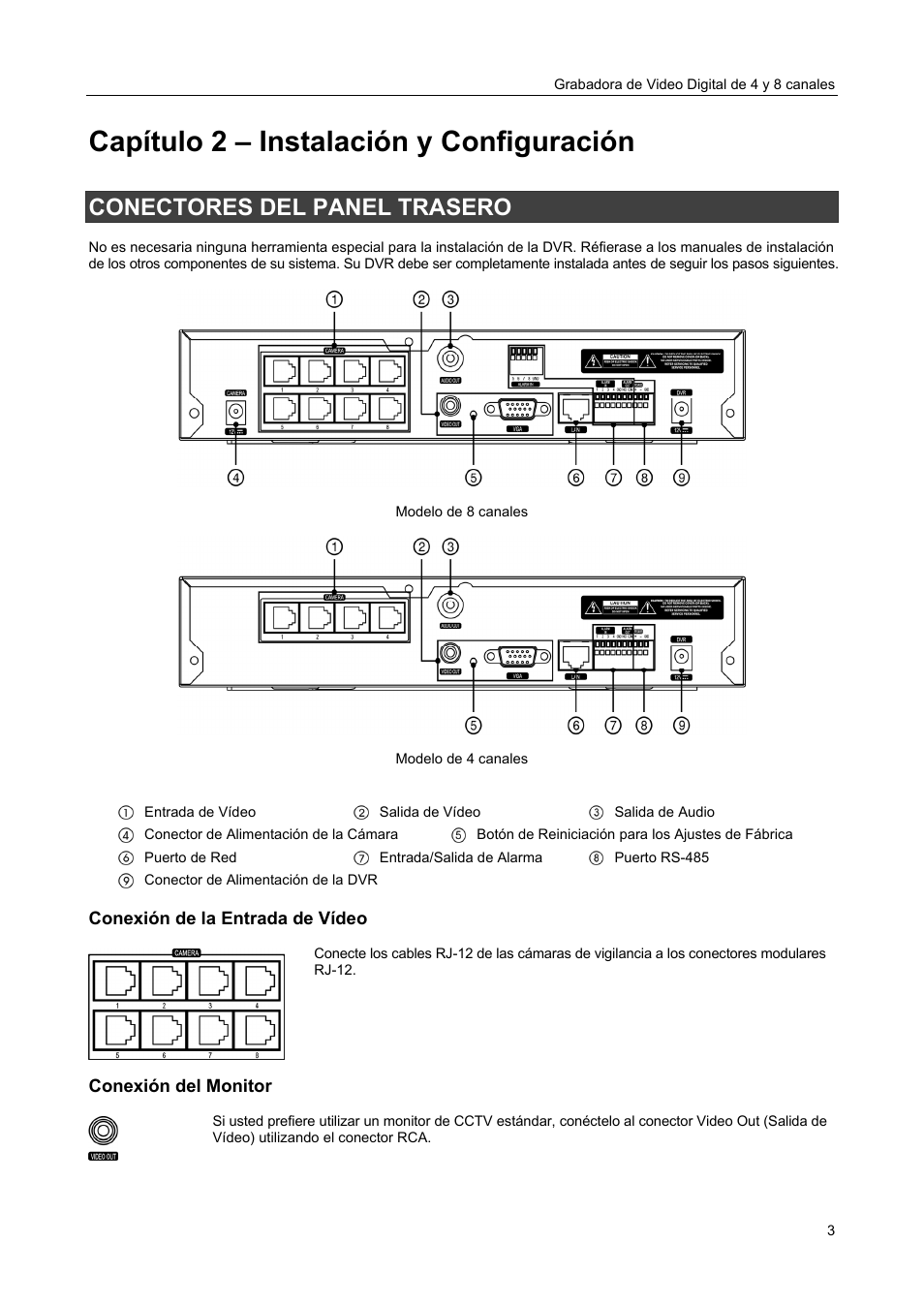 Capítulo 2 – instalación y configuración, Conectores del panel trasero | Revo R4-8DVR4 User Manual | Page 9 / 54