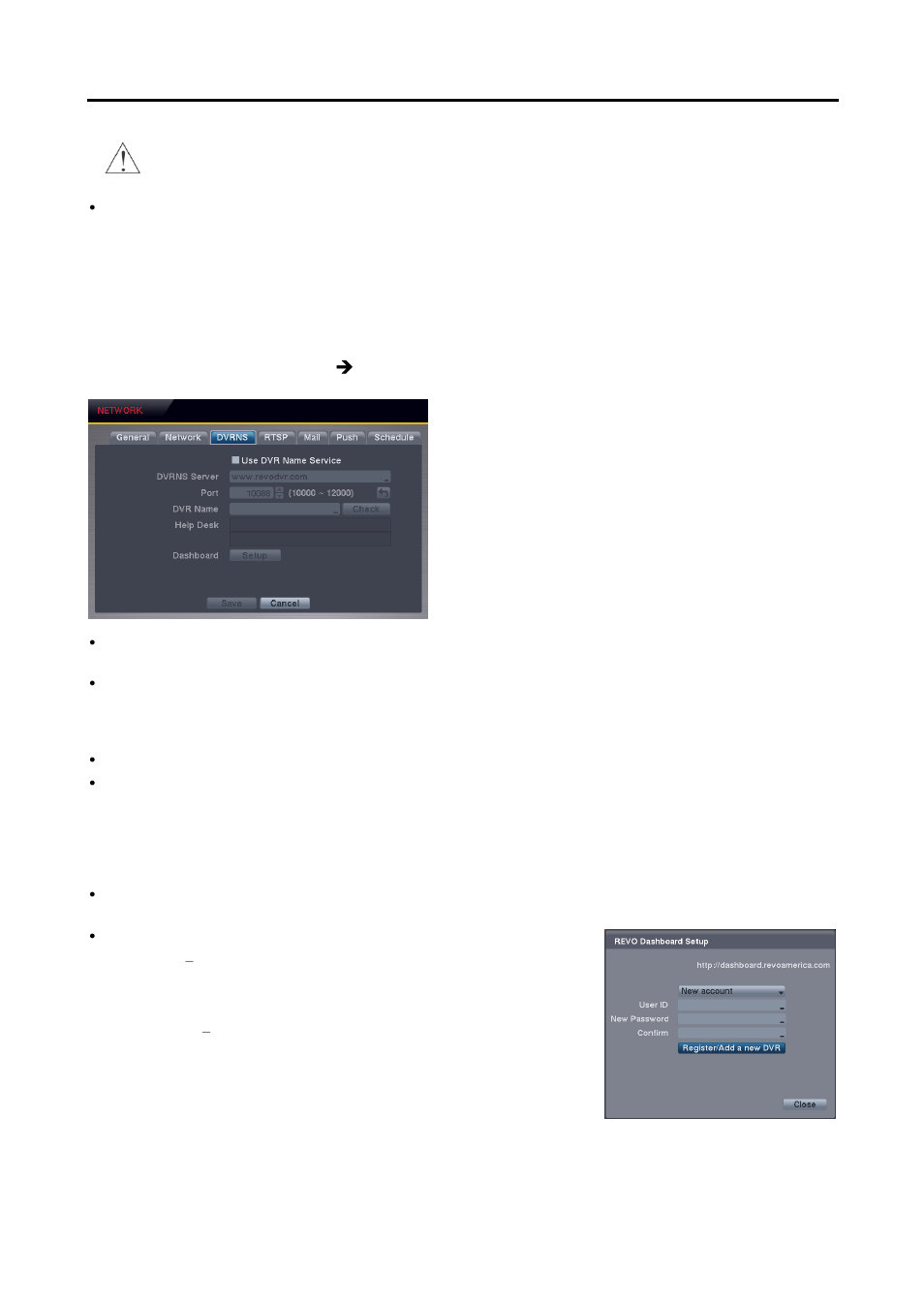 Dvrns settings (network  dvrns tab) | Revo R4CMB-500 User Manual | Page 21 / 46