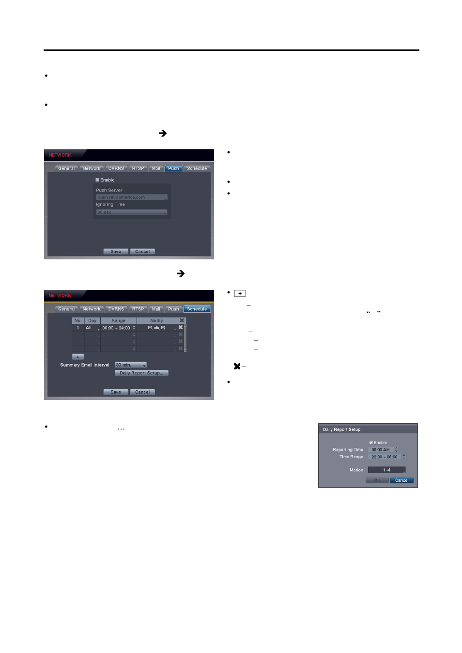 Push settings (network  push tab), Schedule settings (network  schedule tab) | Revo R4CMB-500 User Manual | Page 23 / 46