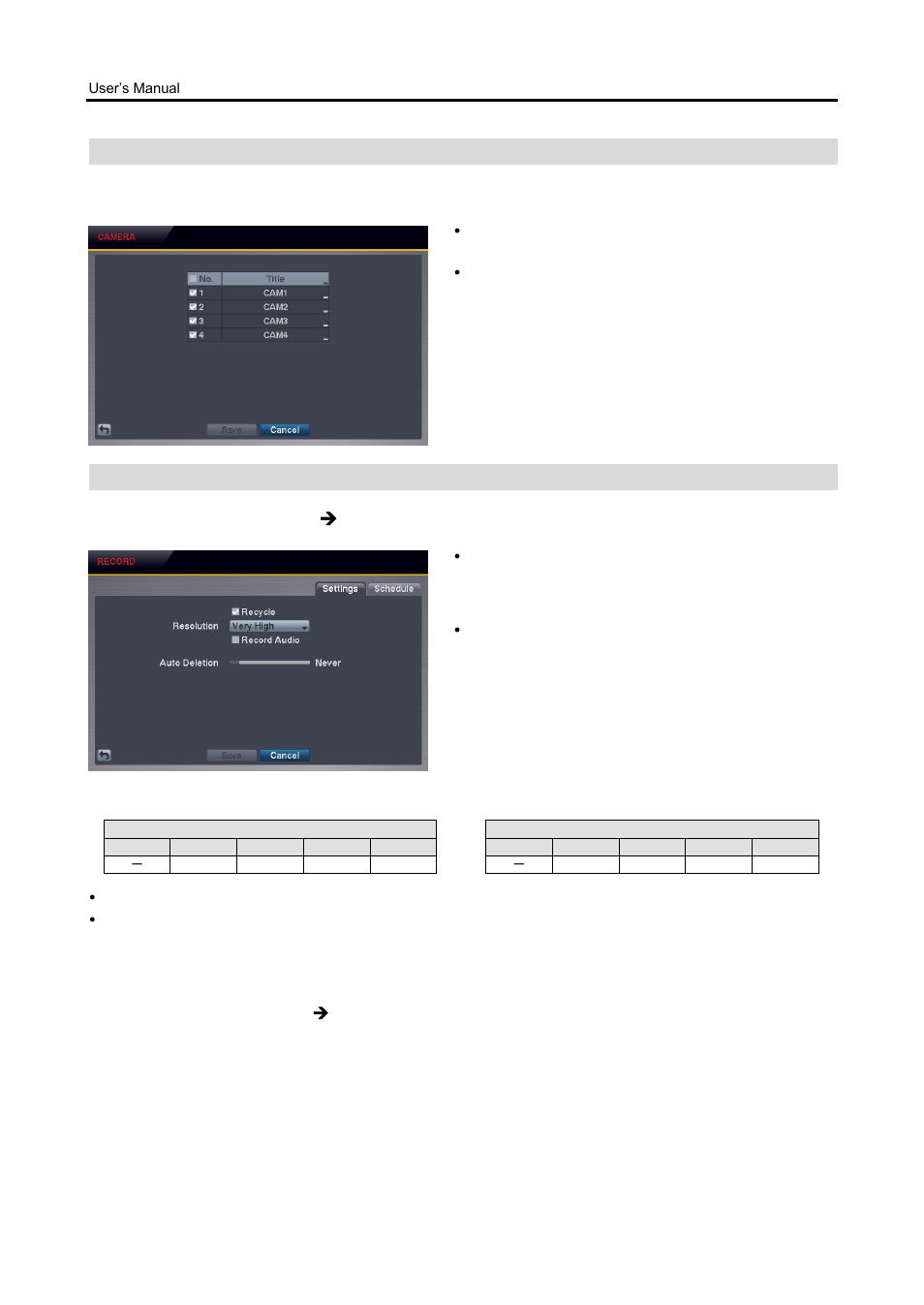 Camera setup, Record setup, Camera settings | Record settings (record  settings tab) | Revo R4CMB-500 User Manual | Page 24 / 46
