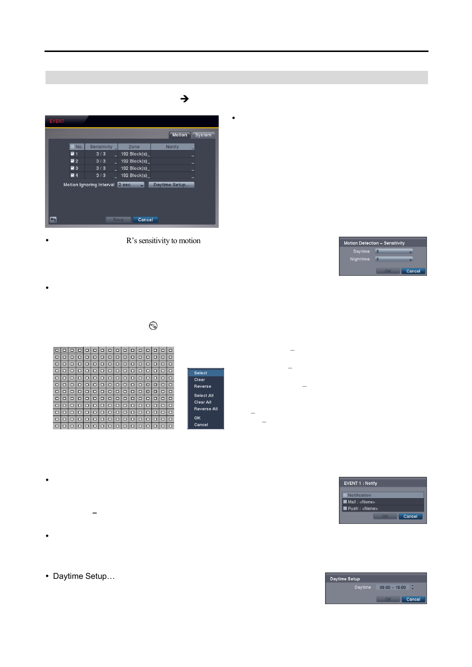 Event setup, Motion event settings (event  motion tab) | Revo R4CMB-500 User Manual | Page 27 / 46