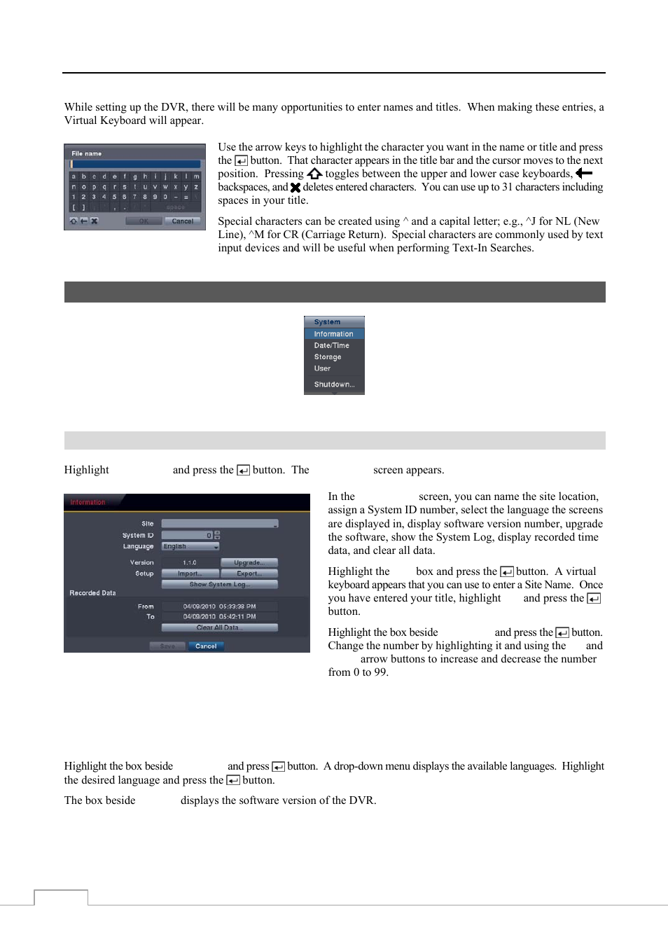 System setup, Information | Revo RE8/16DVR1 User Manual | Page 20 / 78