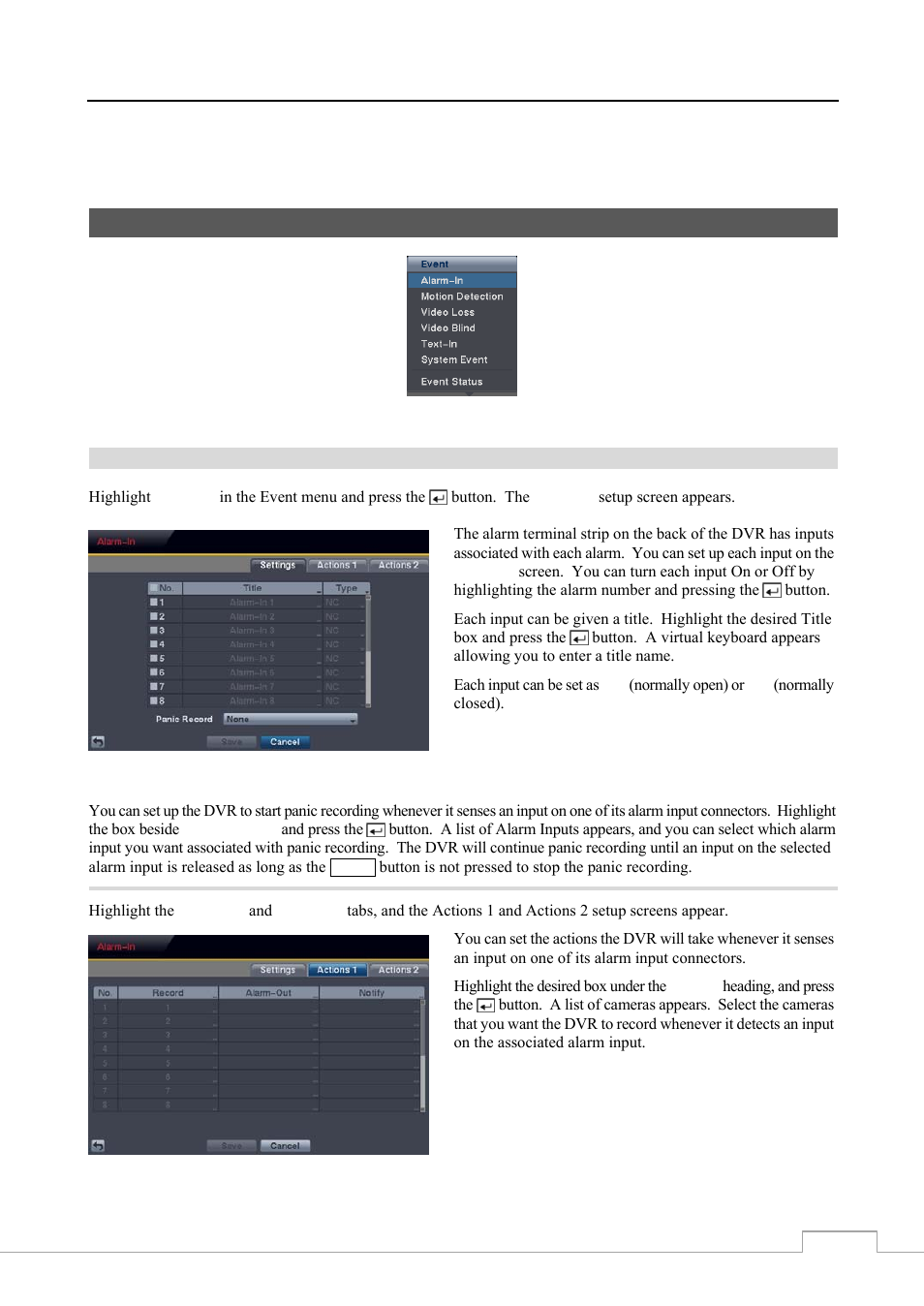 Event setup, Alarm-in | Revo RE8/16DVR1 User Manual | Page 39 / 78