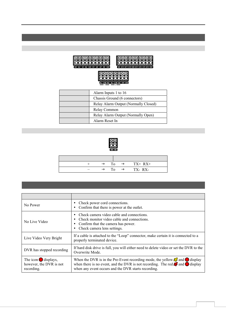 Connector pin outs, Troubleshooting | Revo RE8/16DVR1 User Manual | Page 75 / 78