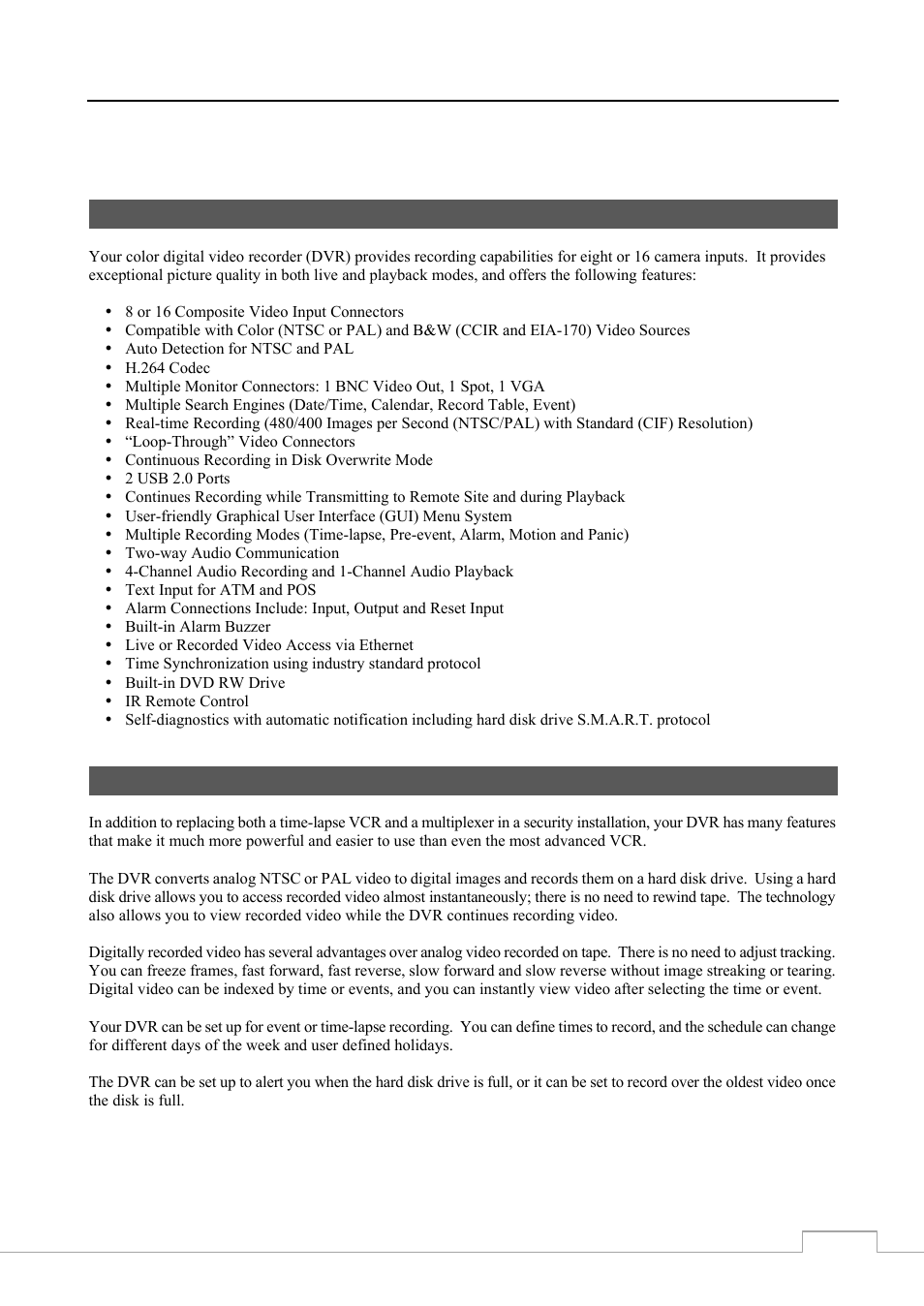 Chapter 1 — introduction, Feature, Technical overview | Revo RE8/16DVR1 User Manual | Page 9 / 78