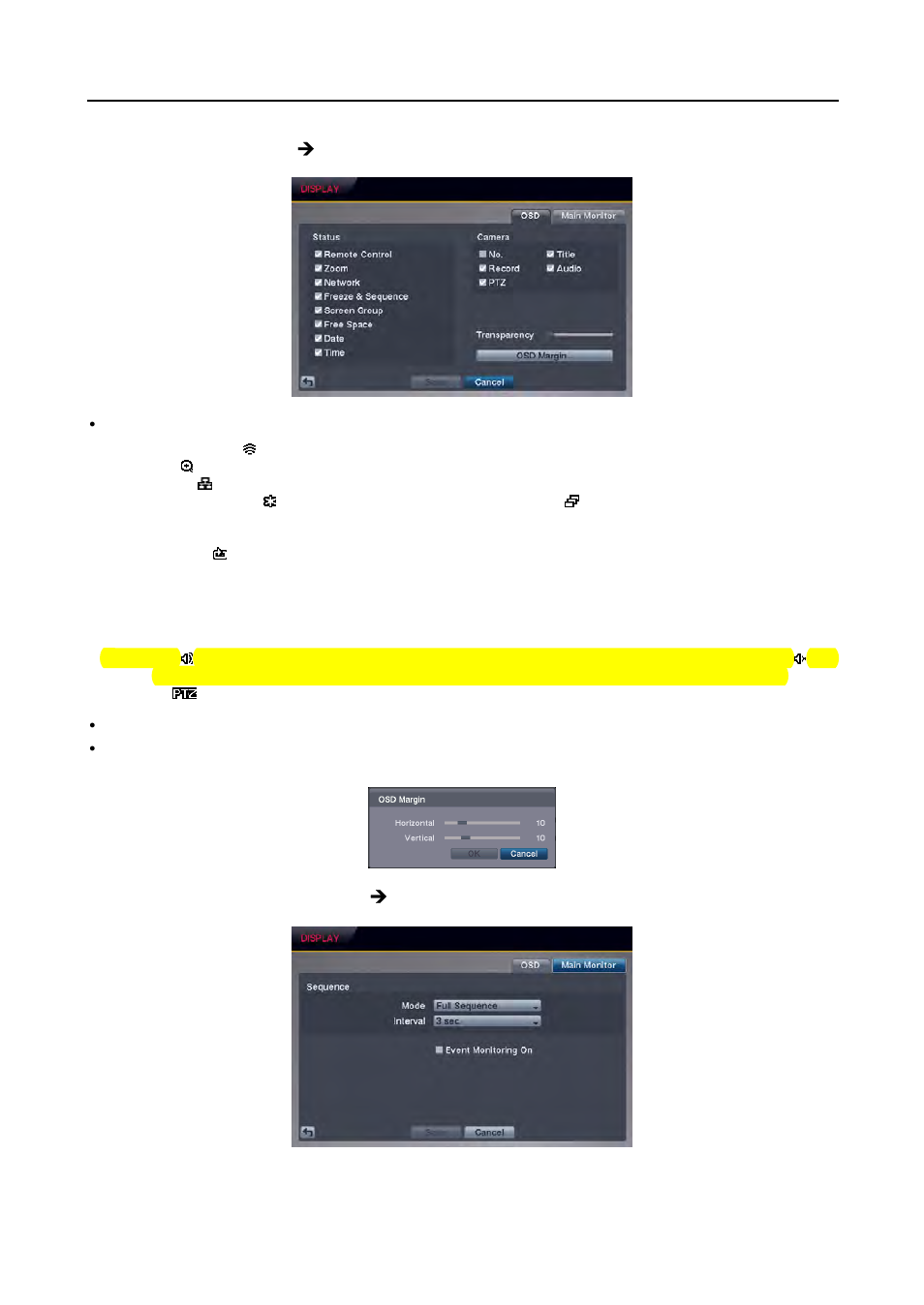Osd settings (display ¼ osd tab), Main monitor settings (display ¼ main monitor tab) | Revo R16/8/4/DVR User Manual | Page 31 / 101