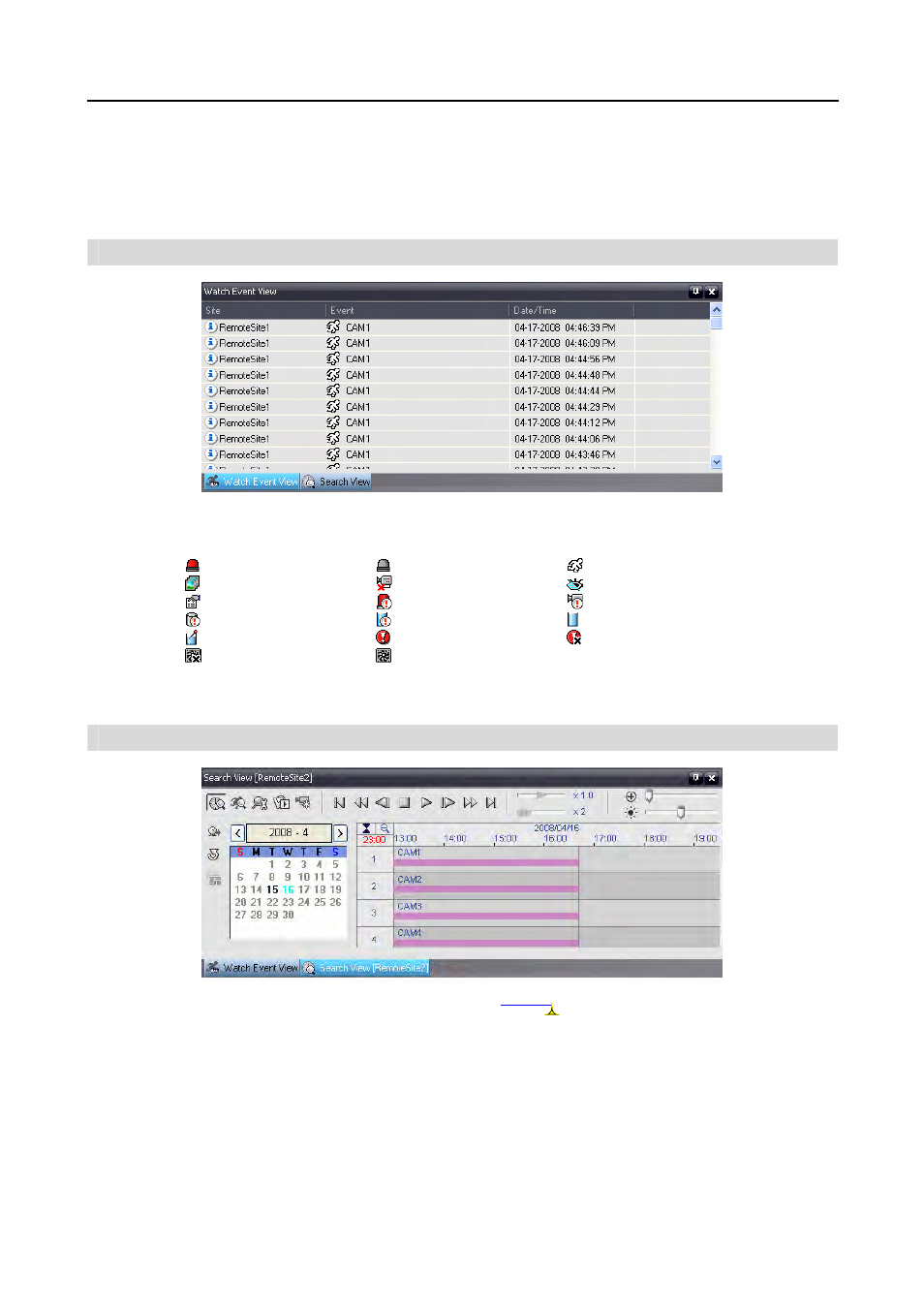 Watch event view panel, Search view panel | Revo R16/8/4/DVR User Manual | Page 67 / 101