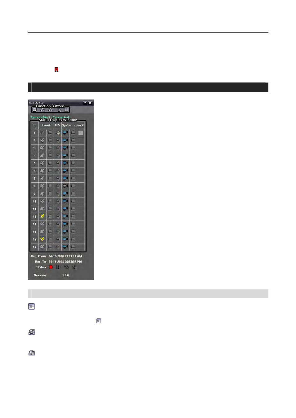 Status view, Function buttons | Revo R16/8/4/DVR User Manual | Page 92 / 101