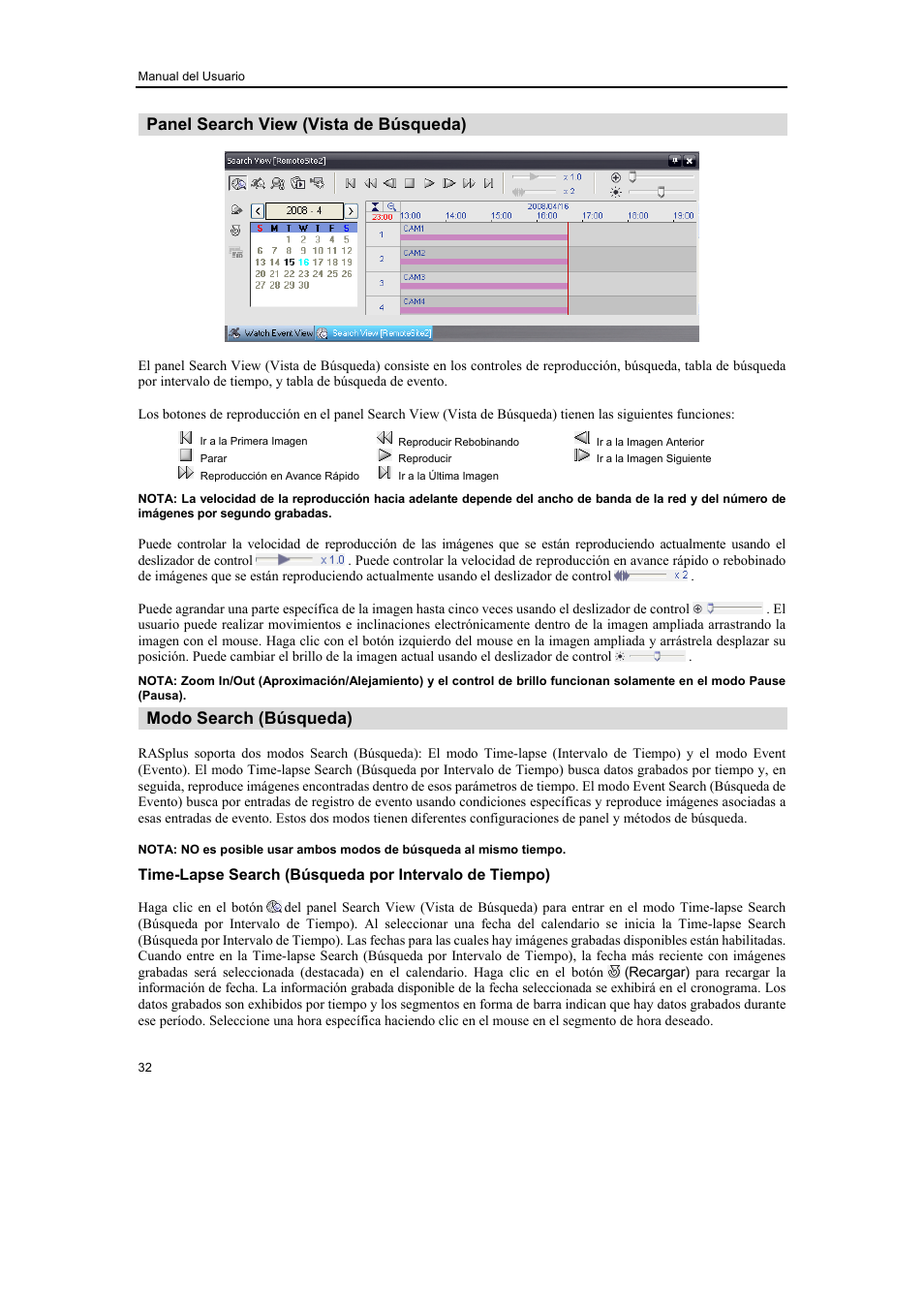 Panel search view (vista de búsqueda), Modo search (búsqueda) | Revo R16/8/4/DVR User Manual | Page 100 / 115