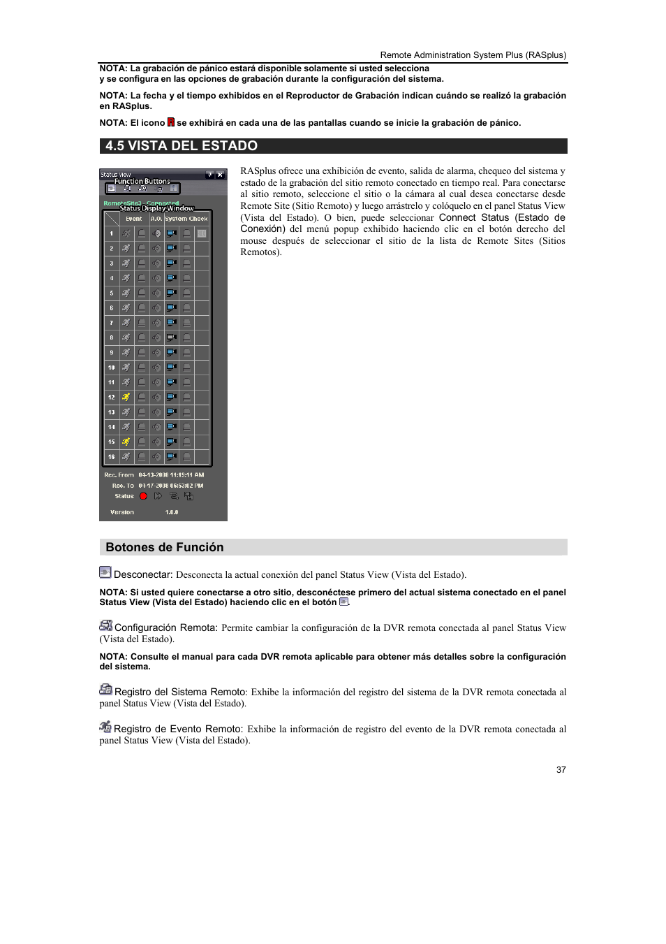 5 vista del estado, Botones de función | Revo R16/8/4/DVR User Manual | Page 105 / 115