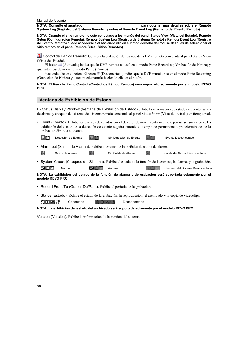 Ventana de exhibición de estado | Revo R16/8/4/DVR User Manual | Page 106 / 115