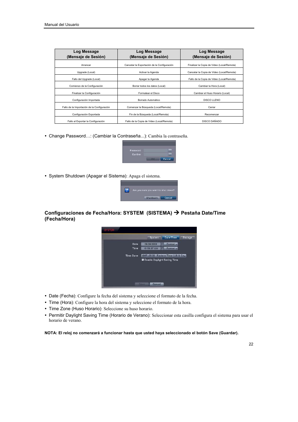 Configuraciones de fecha/hora: system (sistema), Pestaña date/time (fecha/hora) | Revo R16/8/4/DVR User Manual | Page 23 / 115