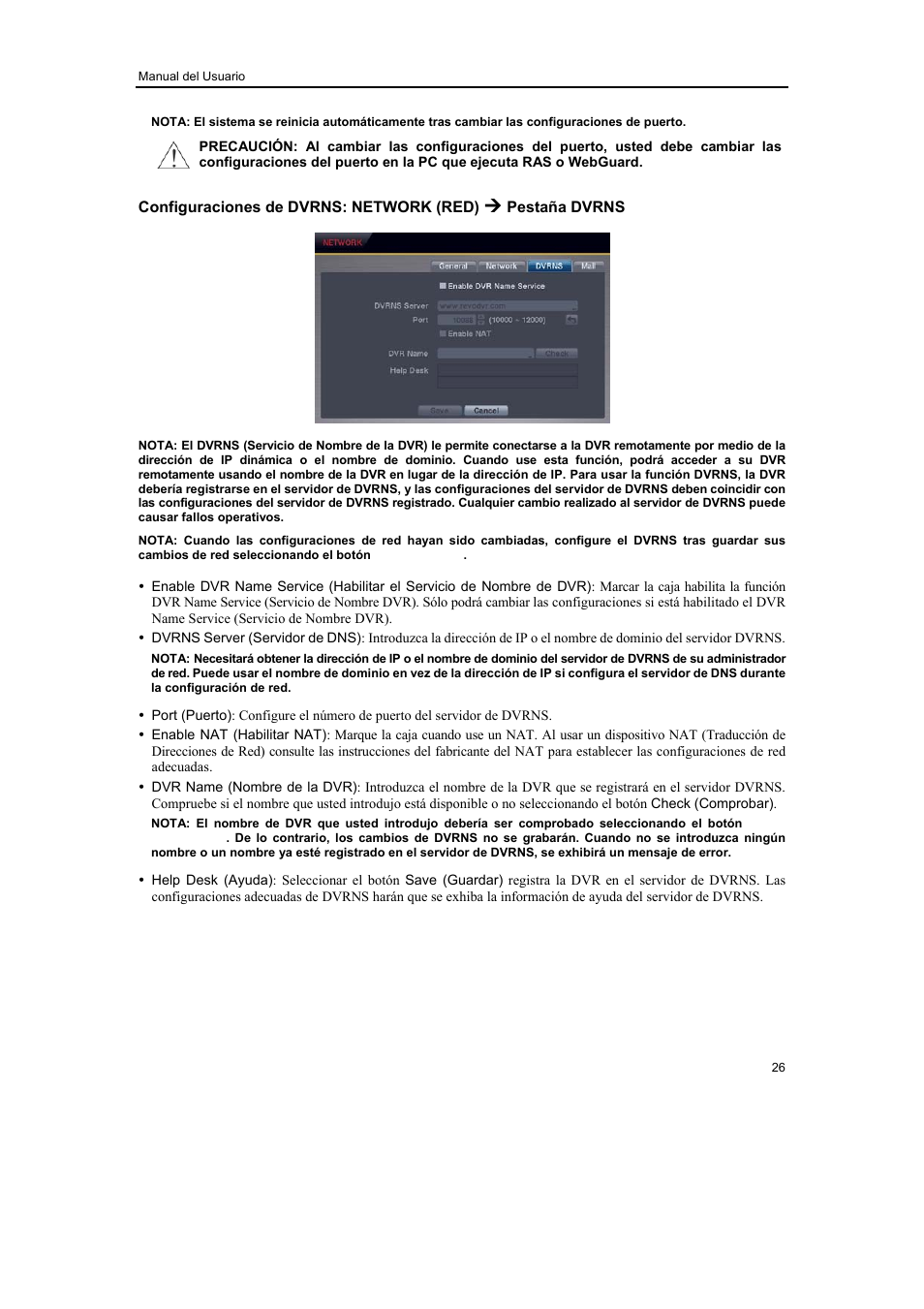 Configuraciones de dvrns: network (red), Pestaña dvrns | Revo R16/8/4/DVR User Manual | Page 27 / 115