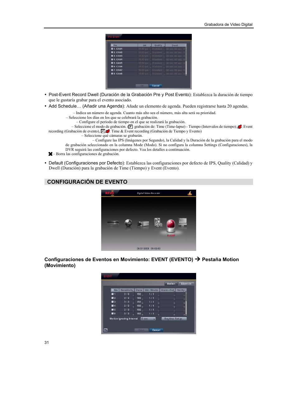 Configuración de evento, Pestaña motion (movimiento) | Revo R16/8/4/DVR User Manual | Page 32 / 115