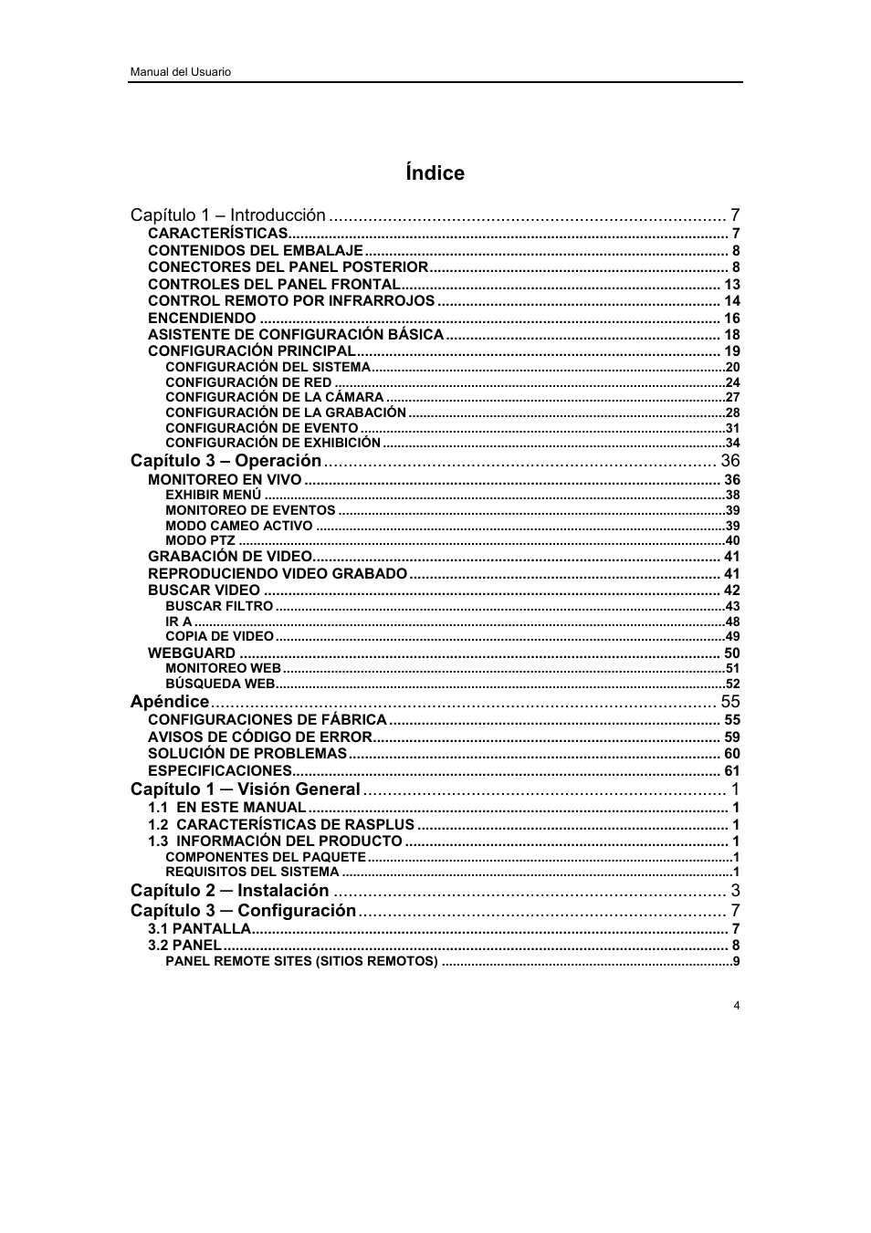 Índice | Revo R16/8/4/DVR User Manual | Page 5 / 115