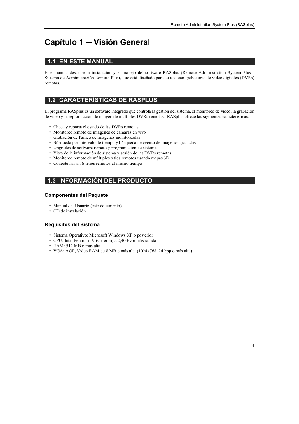 Capítulo 1 ─ visión general, 1 en este manual, 2 características de rasplus | 3 información del producto | Revo R16/8/4/DVR User Manual | Page 69 / 115