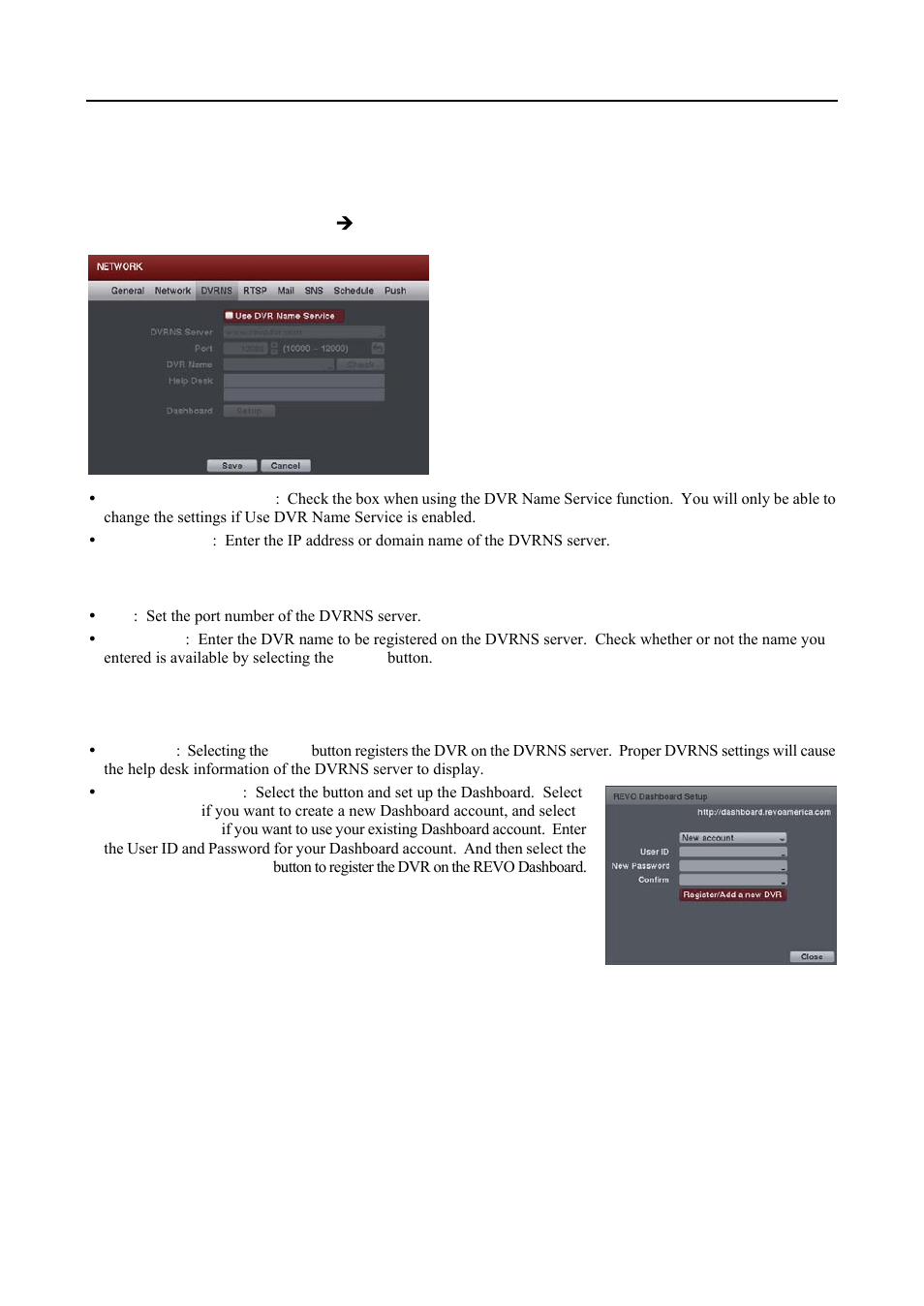 Dvrns settings (network  dvrns tab) | Revo R16DVR4 User Manual | Page 24 / 56