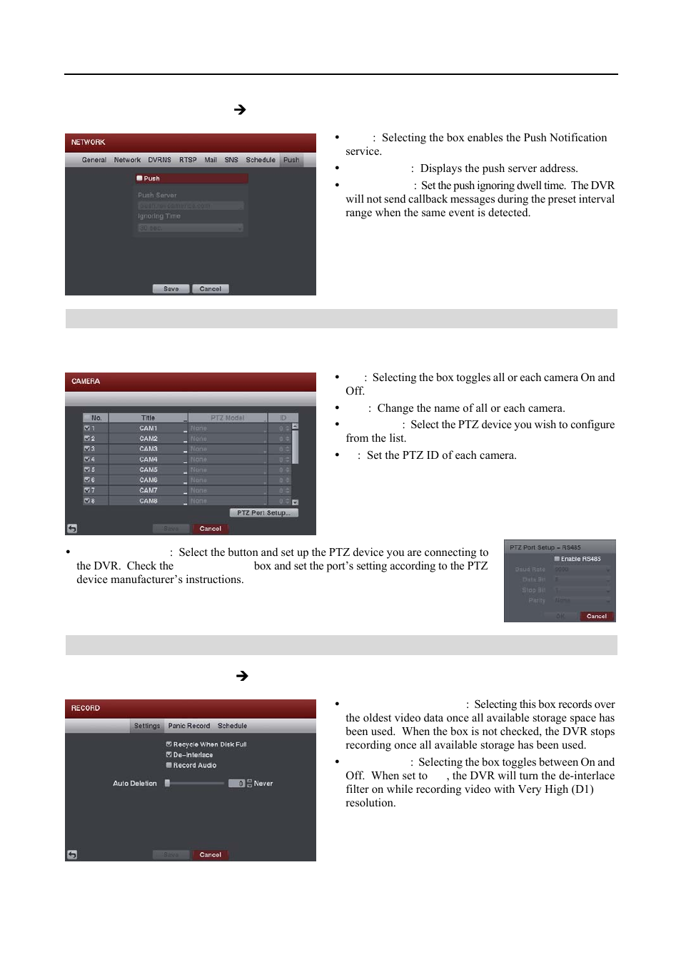 Camera setup, Record setup | Revo R16DVR4 User Manual | Page 27 / 56