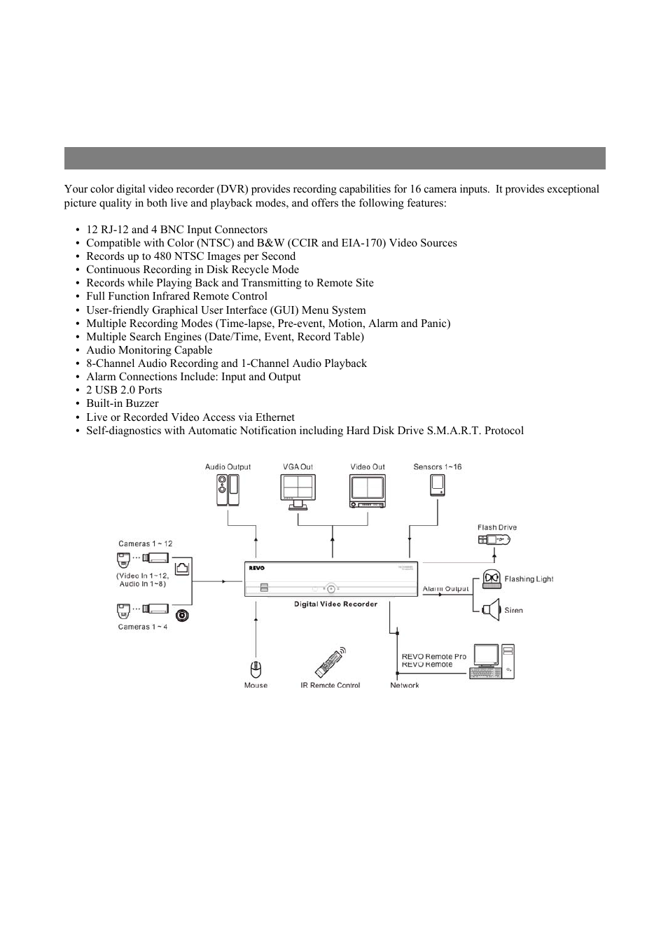 Chapter 1 — introduction, Features | Revo R16DVR4 User Manual | Page 7 / 56