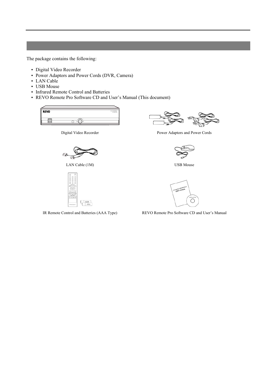 Package contents | Revo R16DVR4 User Manual | Page 8 / 56