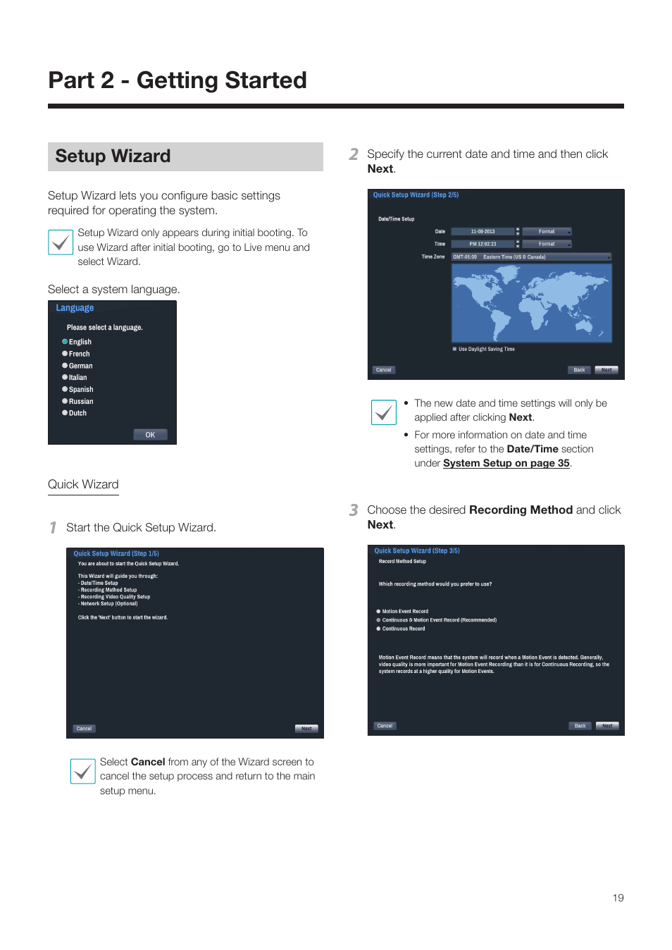 Part 2 - getting started, Setup wizard | Revo NVR User Manual | Page 19 / 82