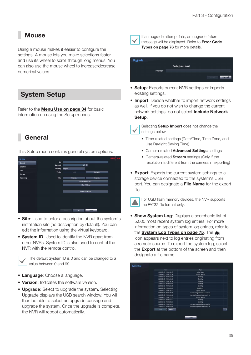 Mouse, System setup, General | Revo NVR User Manual | Page 35 / 82