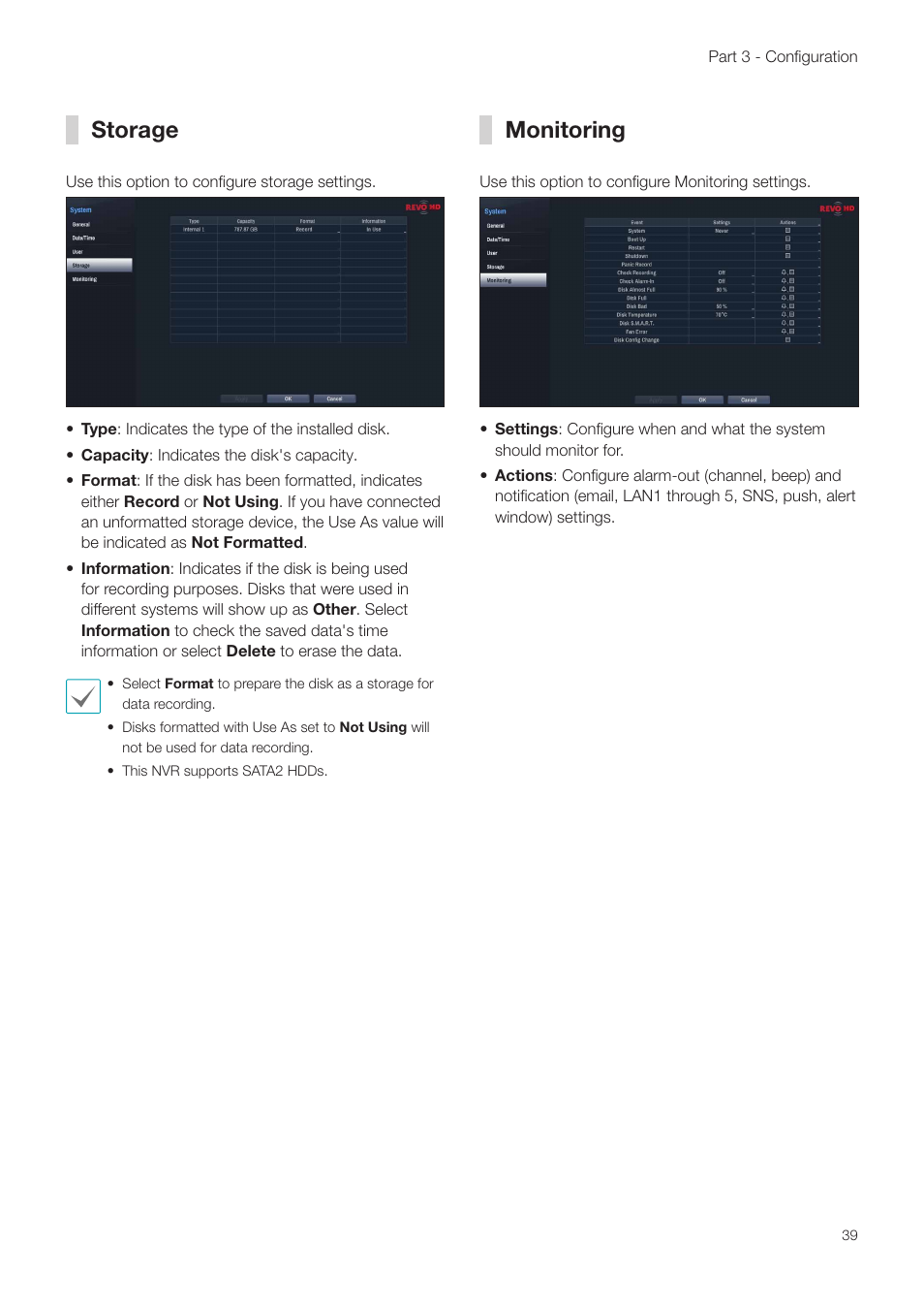 Storage, Monitoring, Storage monitoring | Revo NVR User Manual | Page 39 / 82