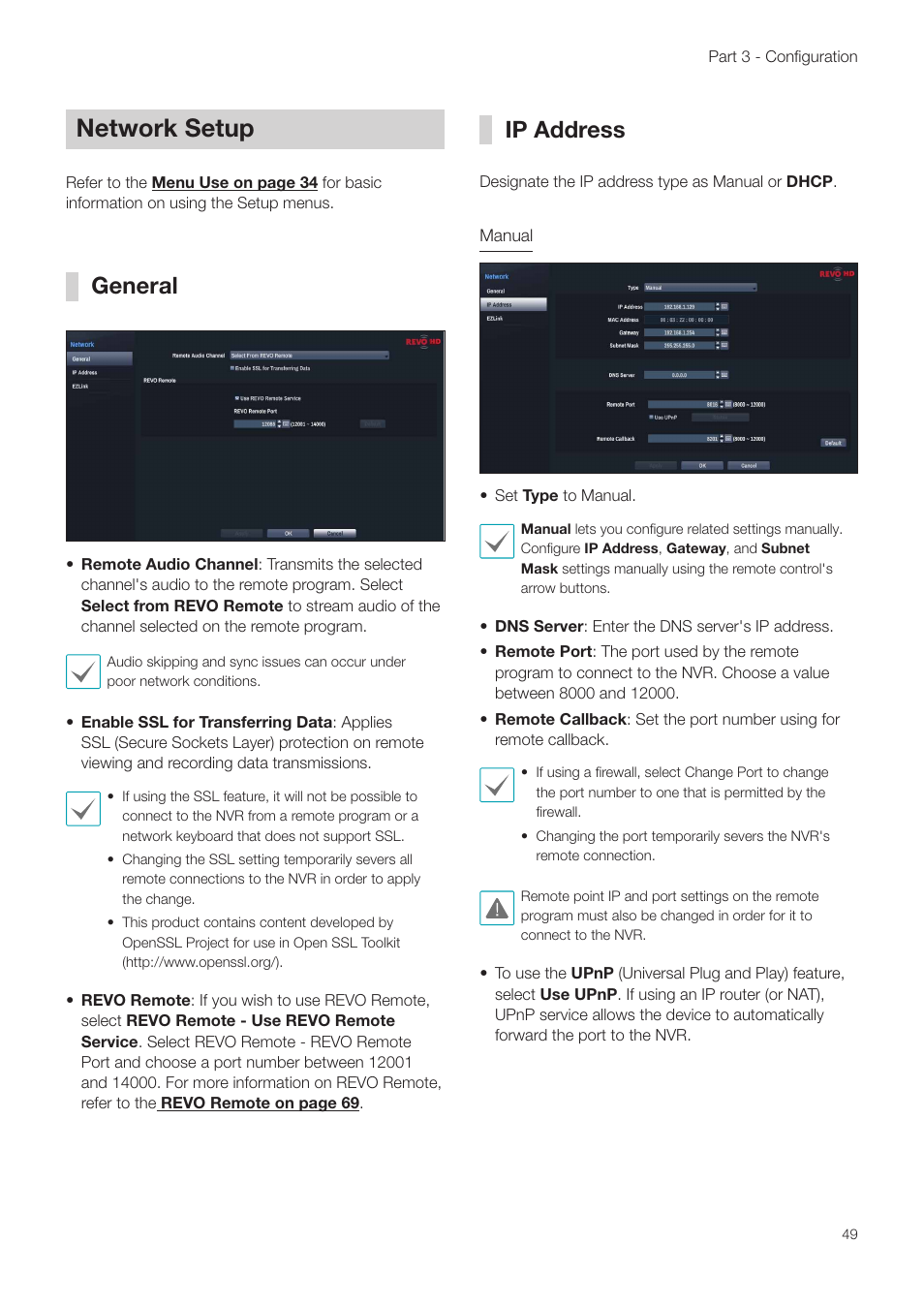 Network setup, General, Ip address | General ip address | Revo NVR User Manual | Page 49 / 82