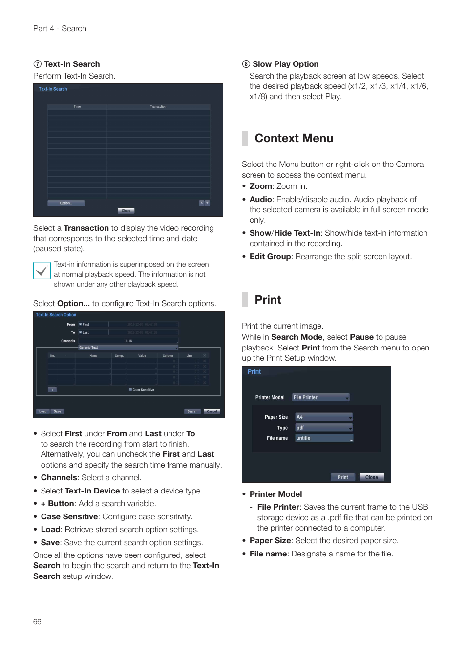 Context menu, Print, Context menu print | Efer to the | Revo NVR User Manual | Page 66 / 82