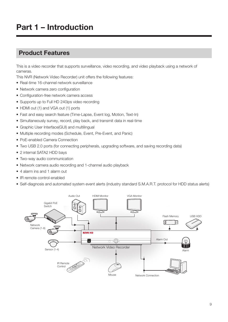 Part 1 - introduction, Product features, Part 1 – introduction | Revo NVR User Manual | Page 9 / 82