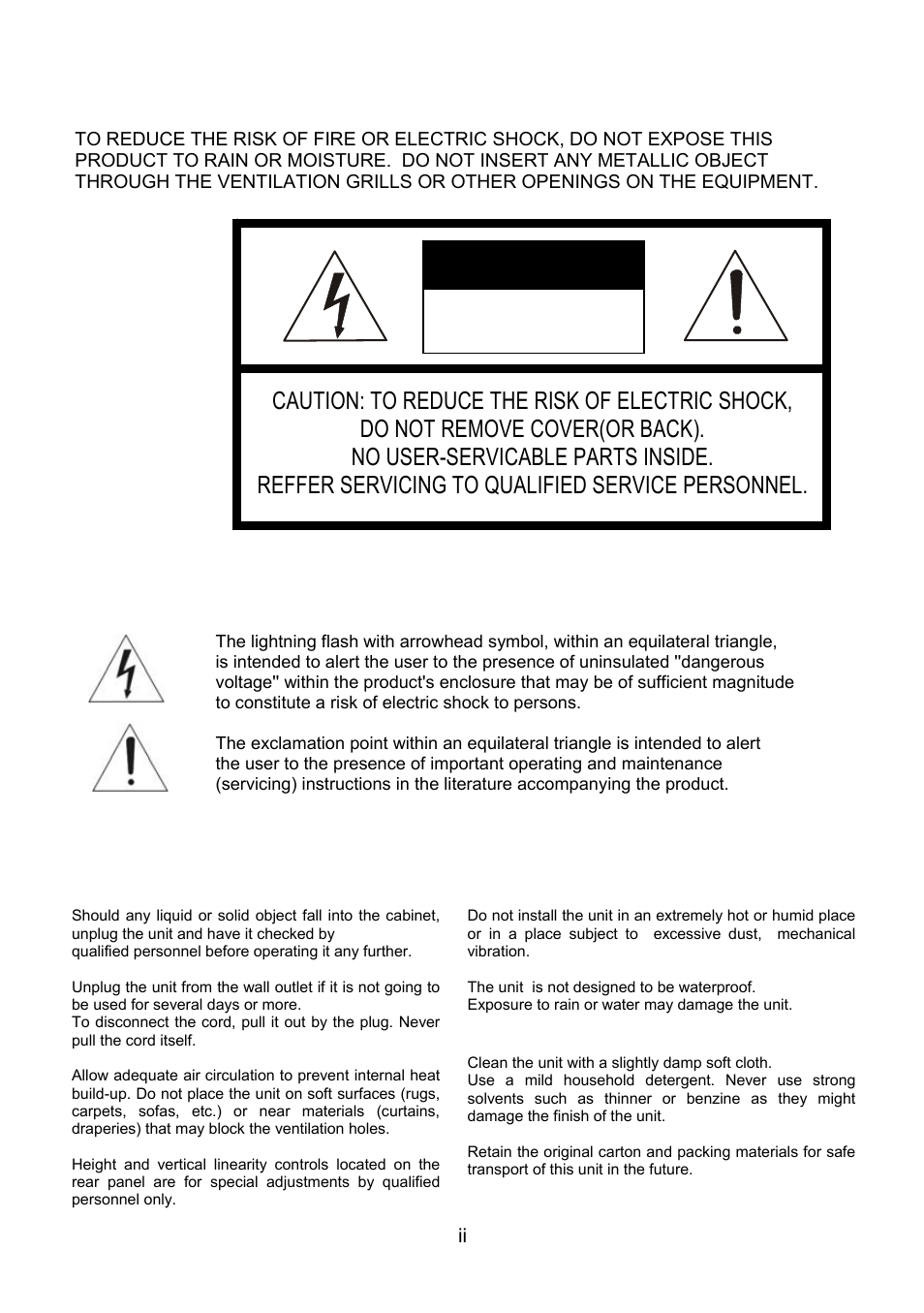 Warnings and cautions, Explanation of graphical symbols, Precautions | Caution | Revo RECBH0550-1 User Manual | Page 2 / 22