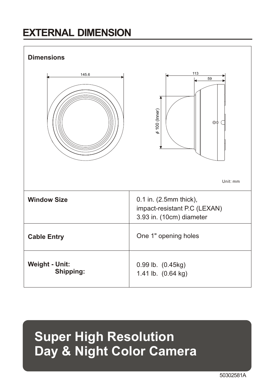 쪽 17, Super high resolution day & night color camera, External dimension | Revo RECDH2812-1 User Manual | Page 16 / 16