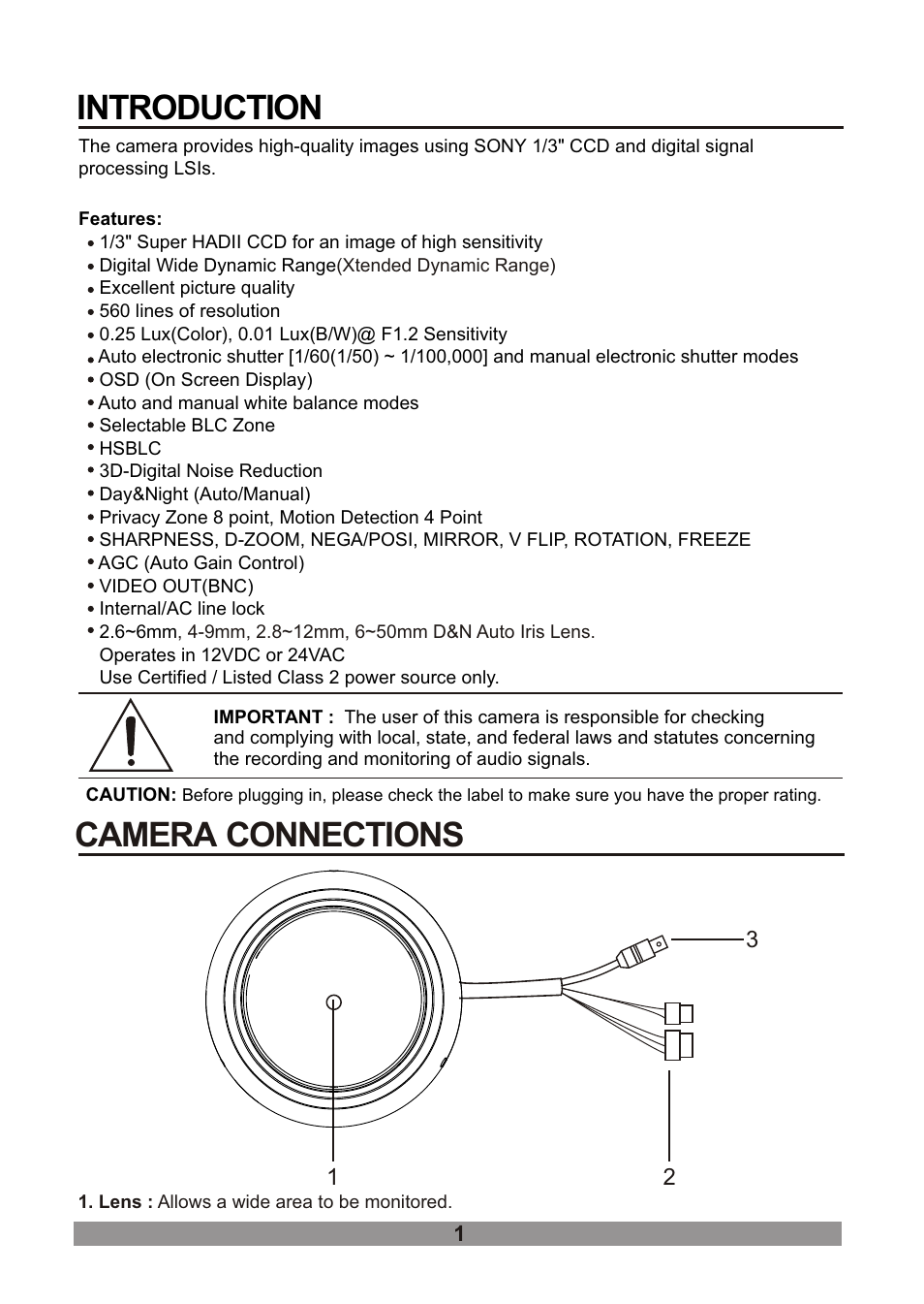 Introduction, Camera connections | Revo RECDH2812-1 User Manual | Page 5 / 16