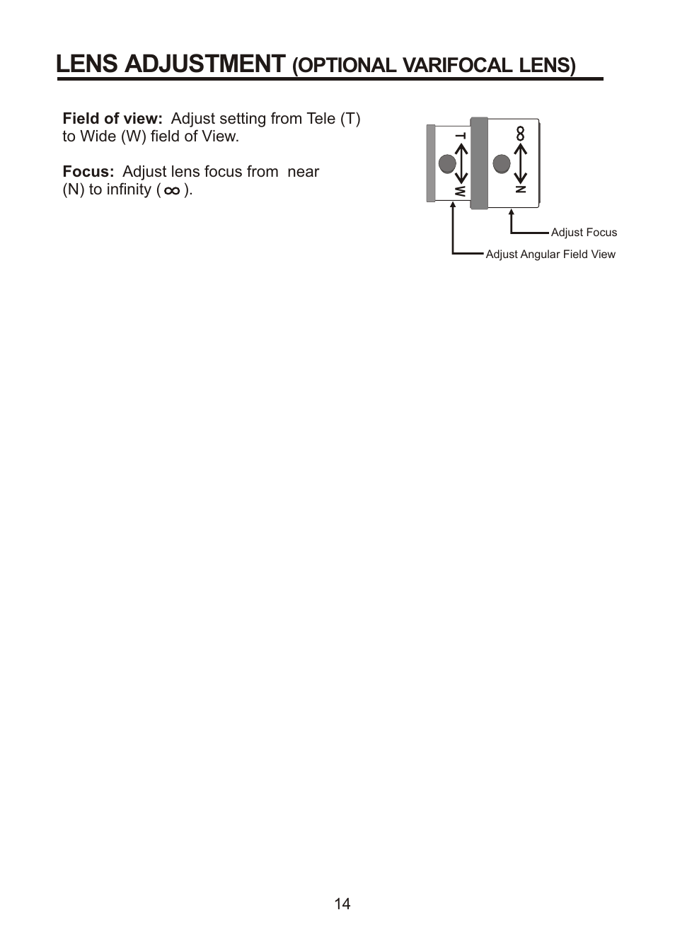 쪽 19, Lens adjustment, Optional varifocal lens) | Revo RECDH36-2 User Manual | Page 18 / 20