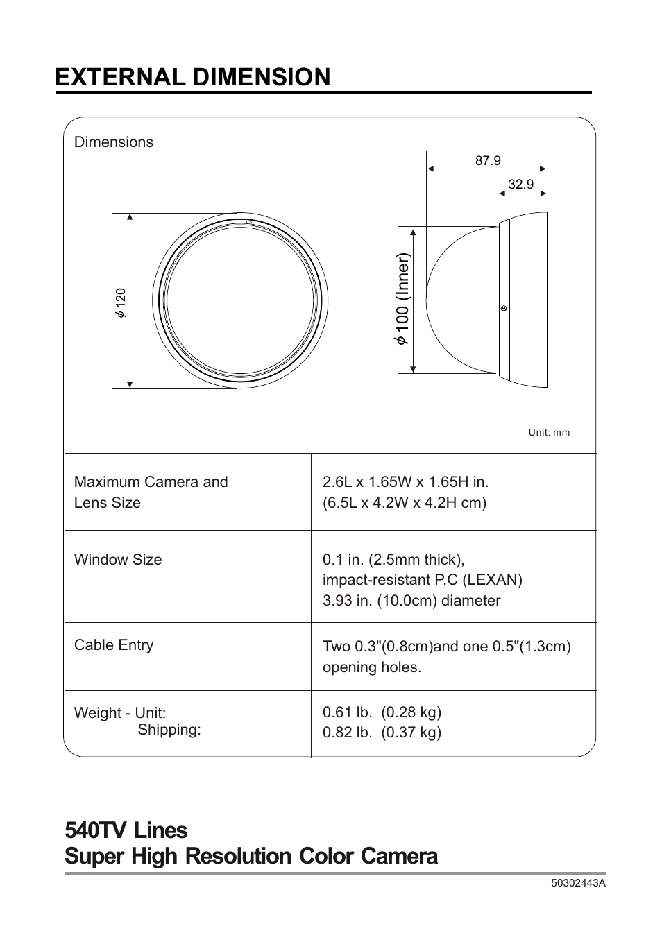 쪽 17, External dimension, 540tv lines super high resolution color camera | Revo RECDH409-1 User Manual | Page 16 / 16