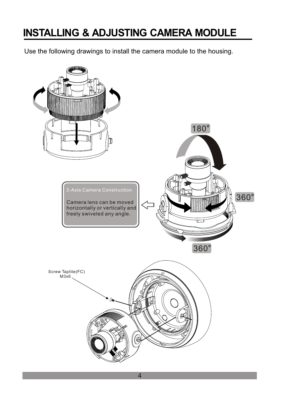 쪽 10, Installing & adjusting camera module | Revo RECDH409-1 User Manual | Page 9 / 16
