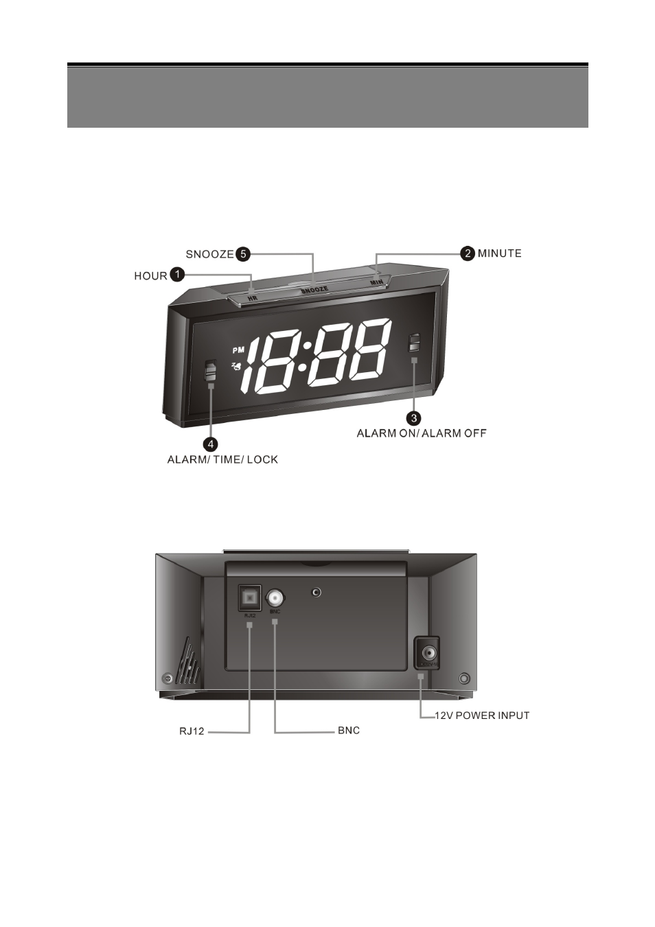 Alarm clock camera, 1 function button front view, Rear view | Revo RECLK-1 User Manual | Page 5 / 7