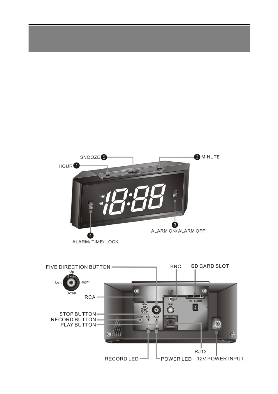 Alarm clock dvr, 1 about the alarm clock dvr, 2 function button front view | Rear view | Revo RECLKSD-1 User Manual | Page 6 / 23