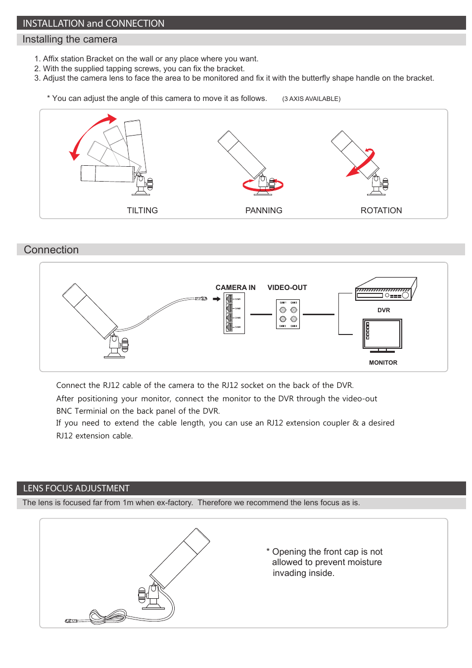 Connection, Installation and connection, Installing the camera | Revo RECLP36-1 User Manual | Page 2 / 2
