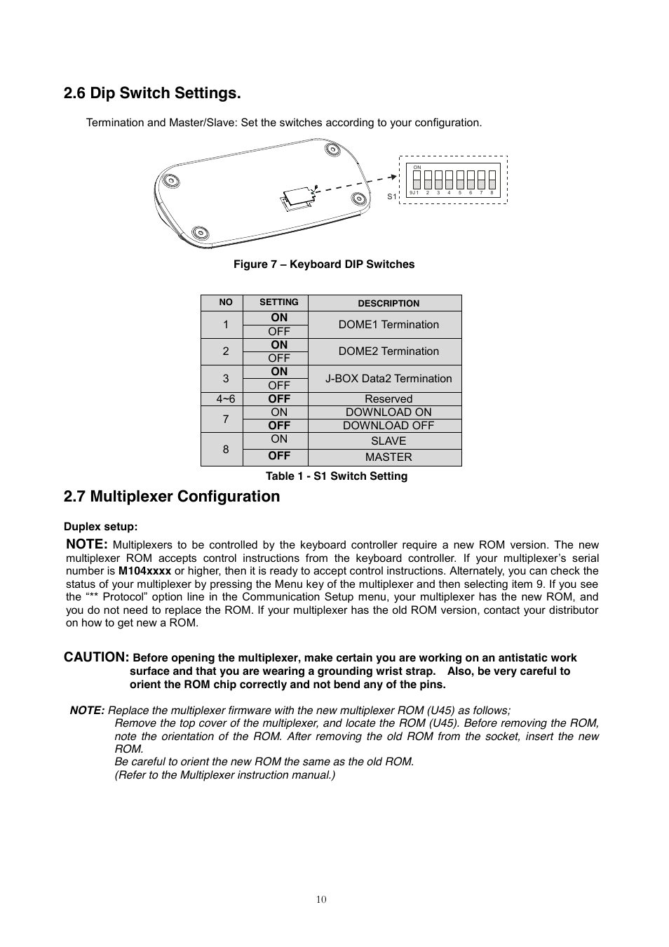 6 dip switch settings, 7 multiplexer configuration, Caution | Revo REJCPTZ-1 User Manual | Page 17 / 52