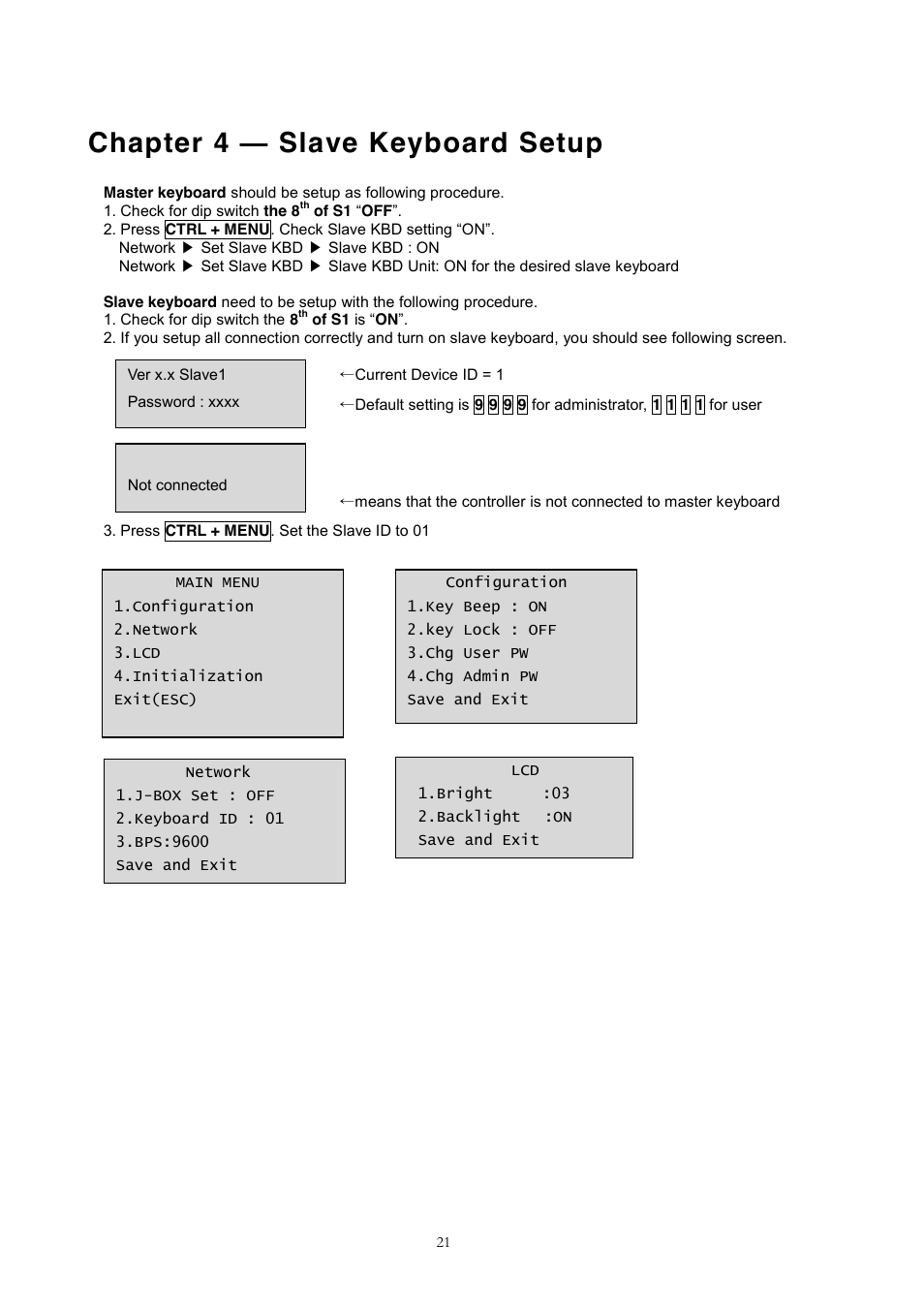 Chapter 5 ² install with dvr series, 1 install with standalone dvr series, Chapter 4 ² slave keyboard setup | Revo REJCPTZ-1 User Manual | Page 28 / 52