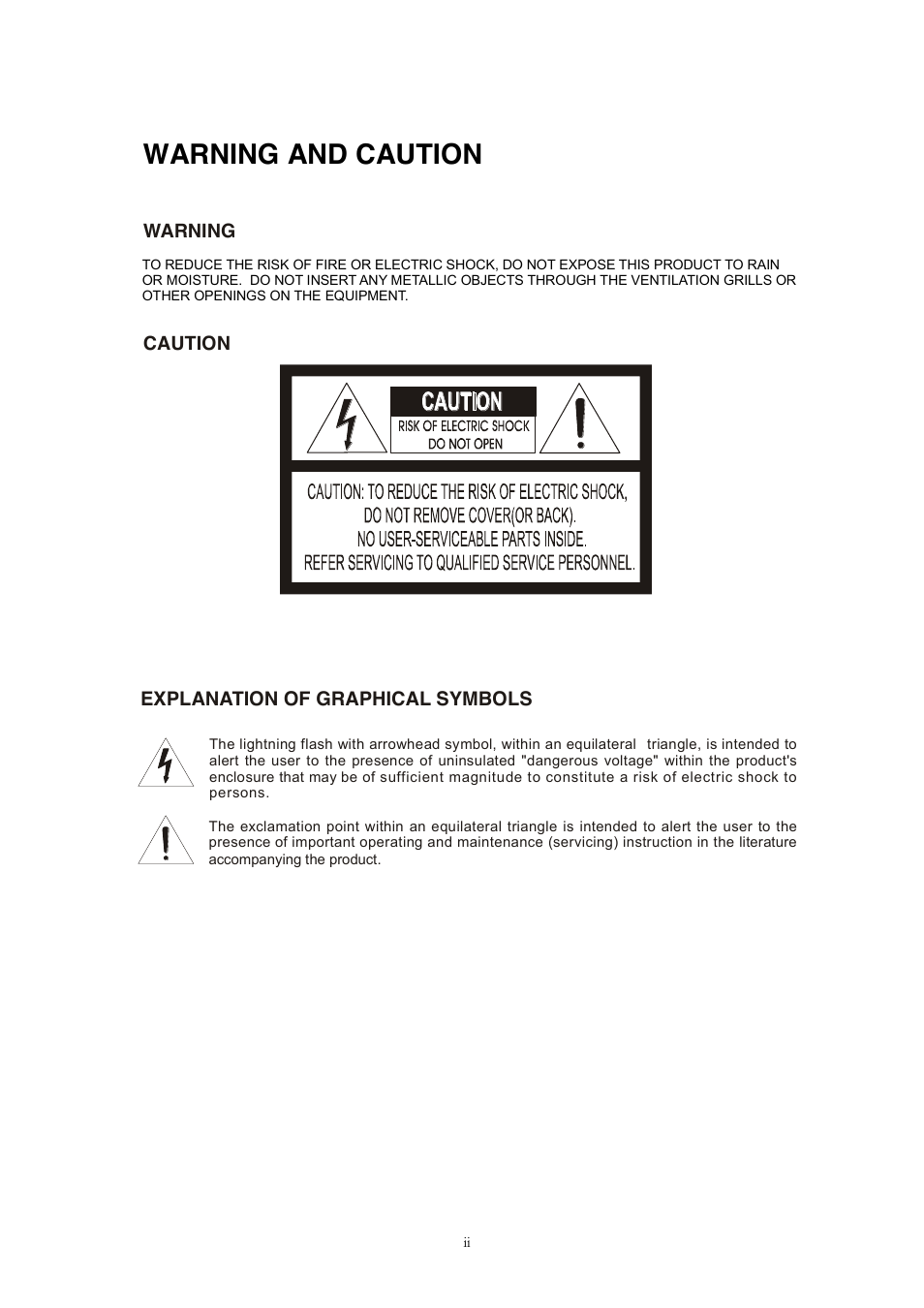 Warning and caution, Explanation of graphical symbols | Revo REJCPTZ-1 User Manual | Page 3 / 52